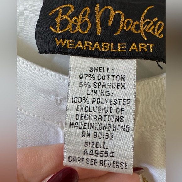 Bob Mackie Wearable Art White Jacket with Embroidered Ribbon Design size L - Picture 3 of 9